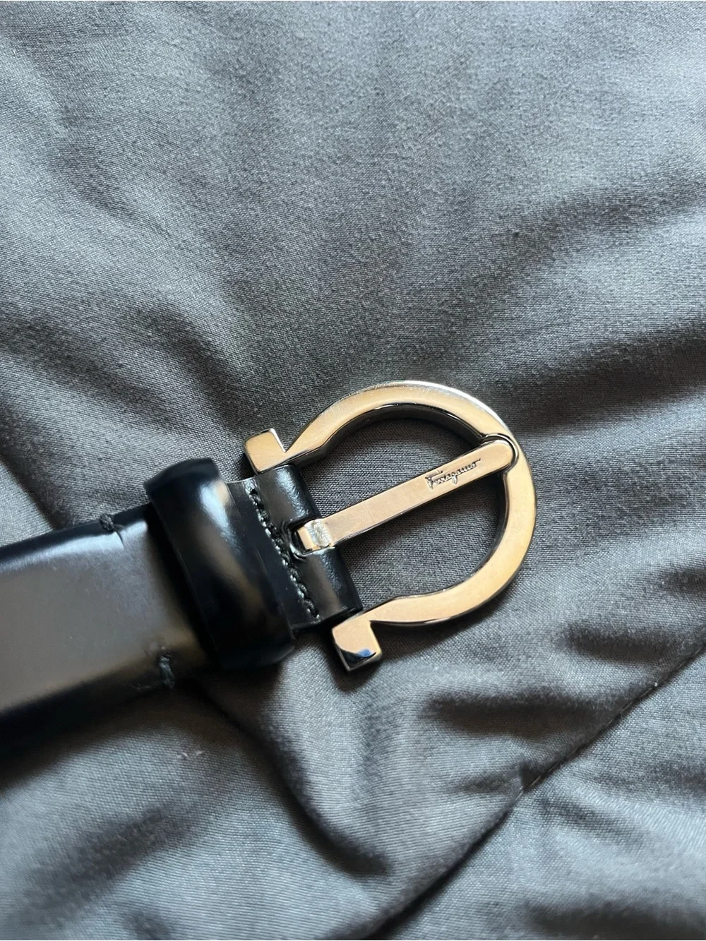 Salvatore Ferragamo Black Leather Belt with Silver Gancini Buckle